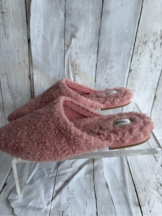 Shoes - Lark Blush Faux Shearling Slides in pink.